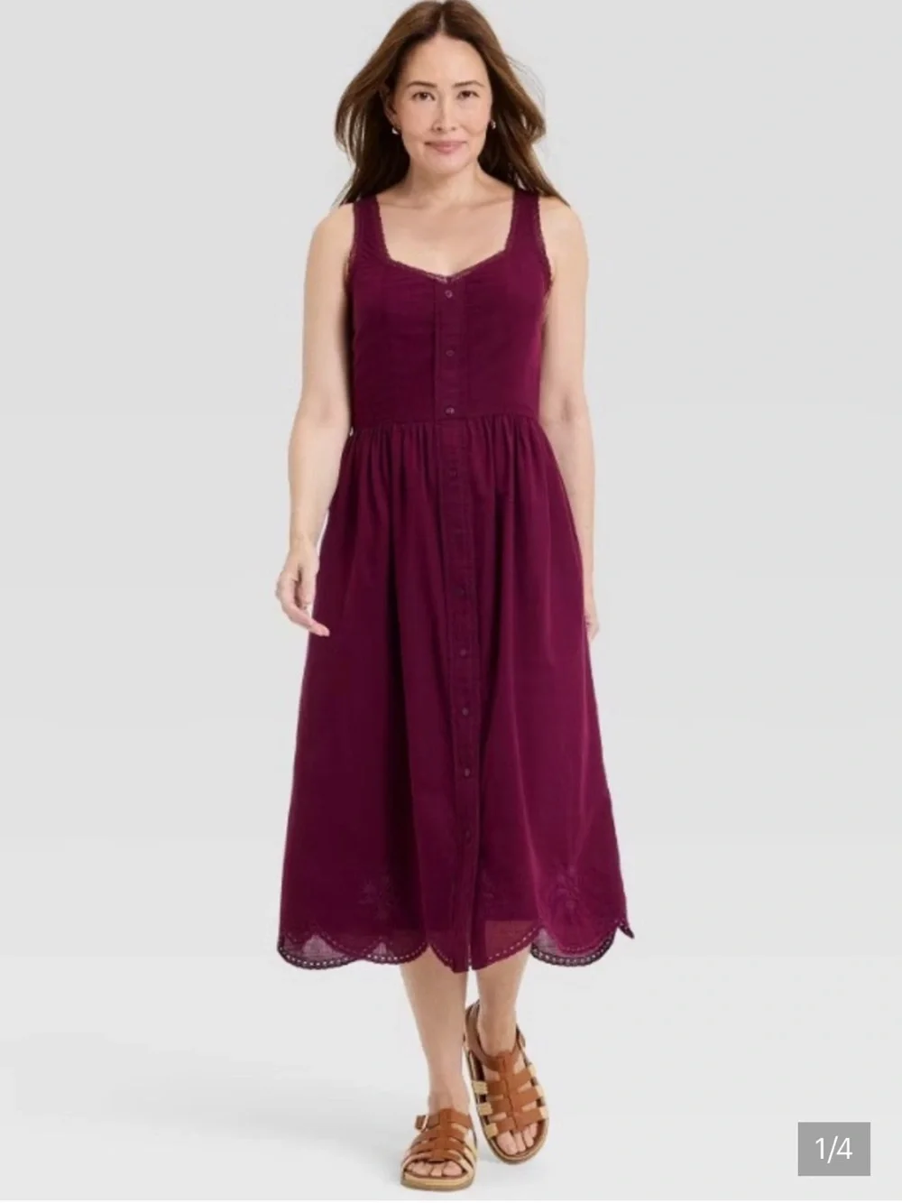 Universal Thread Women’s Sleeveless Button-Up Midi A Line Dress Berry Purple